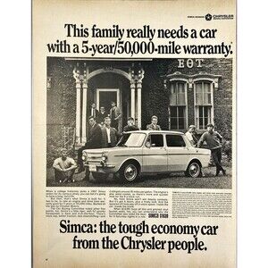 Chrysler '67 Simca Sedan "The tough Economy Car" Vintage Print Ad 1967